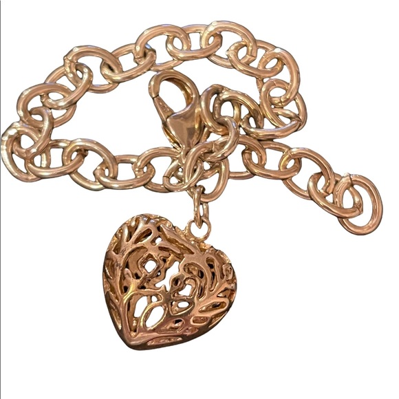 Sterling silver puffy heart large link bracelet - Picture 3 of 4